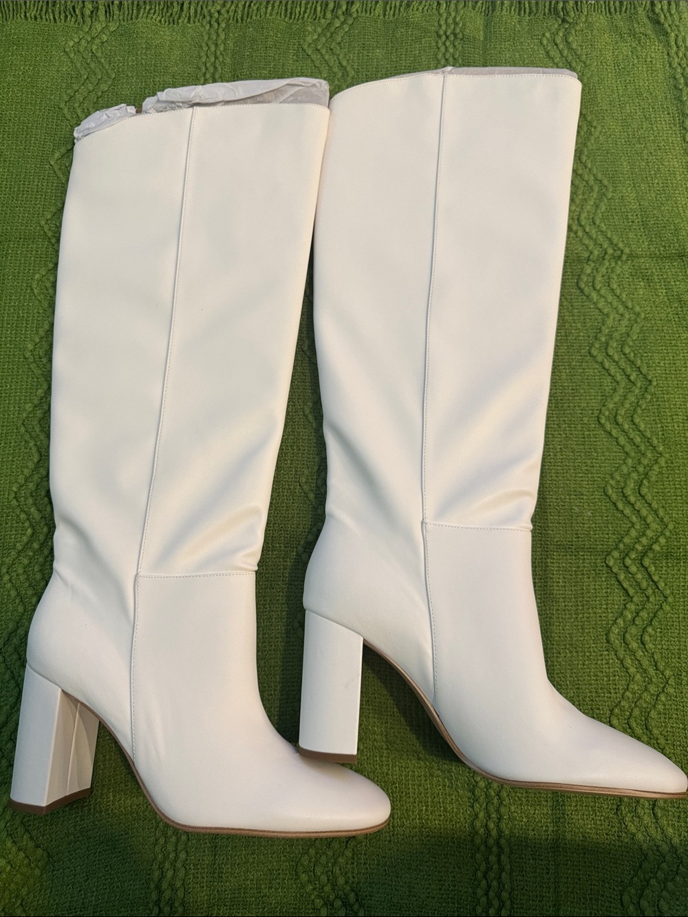 H&M White Knee-High Block Heel Boots